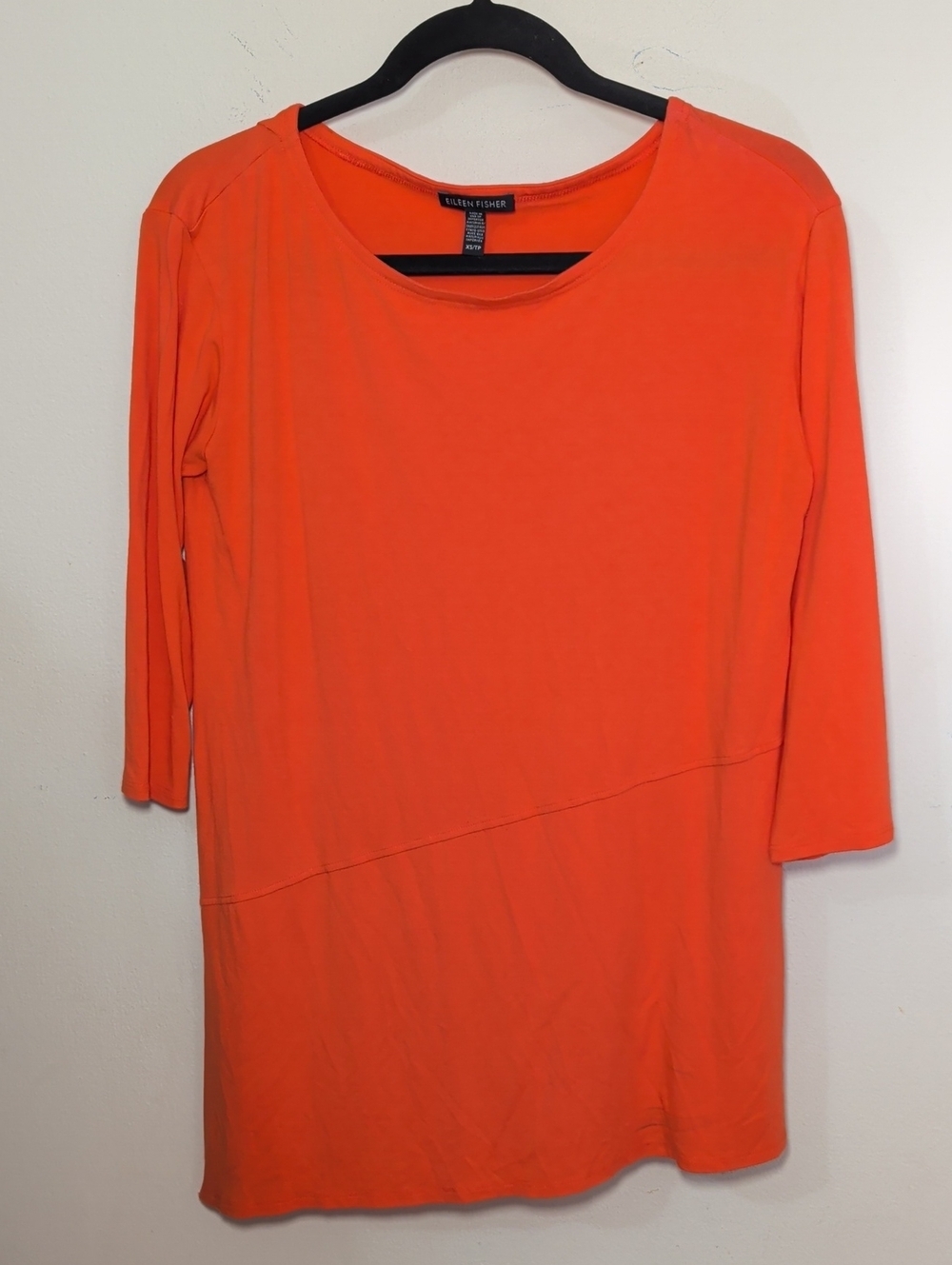 Eileen Fisher Orange Asymmetrical-Hem Blouse 3/4 Sleeve Women's Size XS